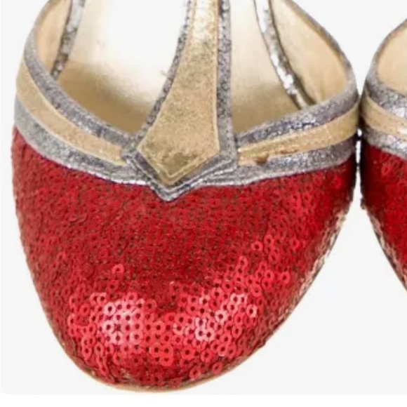 Red and Silver sequins and crystal heel t strap pump IT40 - Picture 5 of 10